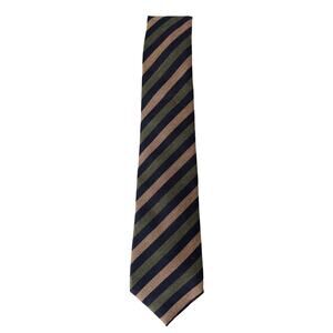 Isaia Napoli Men's Handmade 7 Fold Wool Blend Brown Green Striped Tie Designer